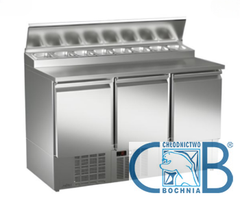 Stół chłodniczy sałatkowy do pizzy 3-drzwiowy 8x GN 1/6 Asber ETPZ-140